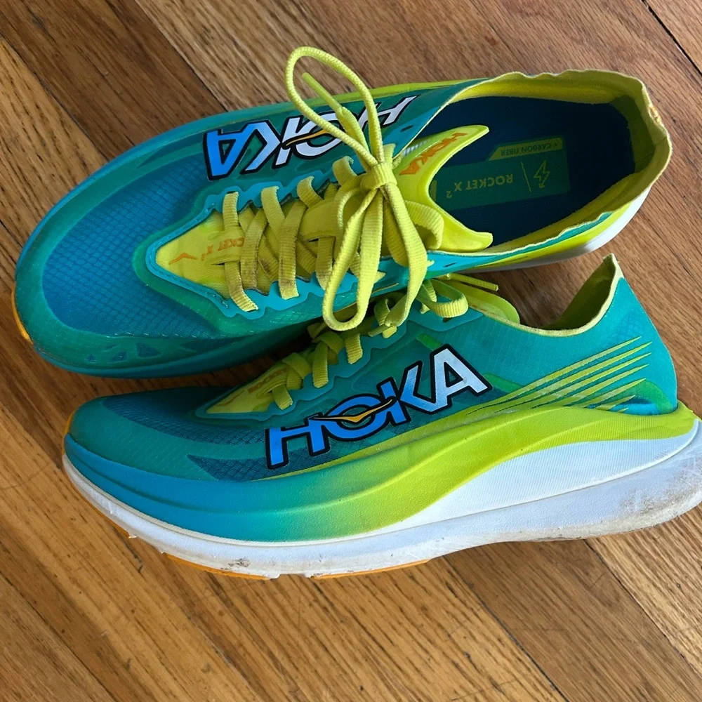 Hoka Teal and Lime Running Shoes - Picture 3 of 6
